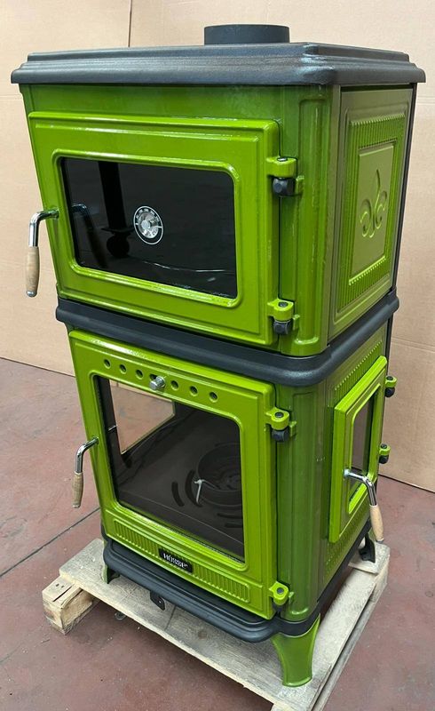 Vedkomfyr Modell 8010CK koketopp bakerovn 7kW lime green