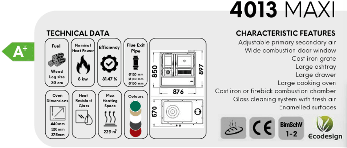 Vedkomfyr 4013 MAXI 8 kW SORT