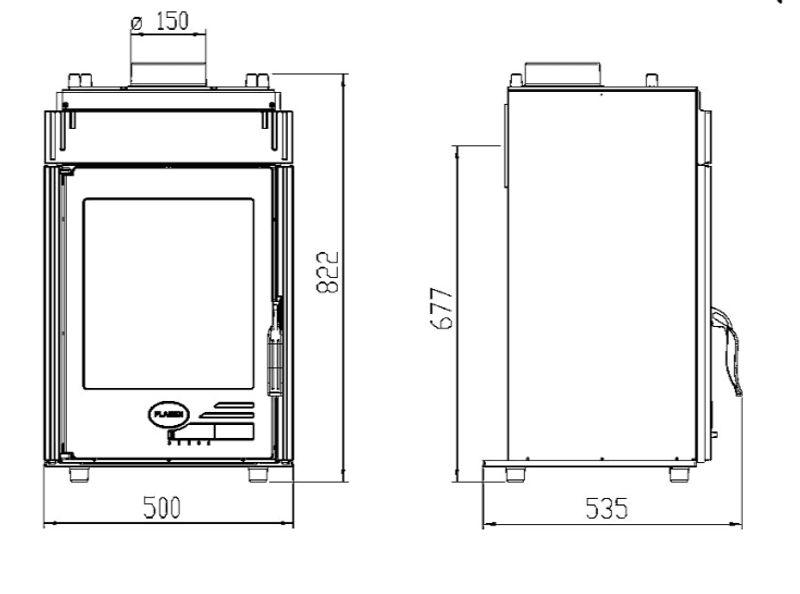 Peisinnsats støpejern Plamen Vesta 500x822x535 mm sort