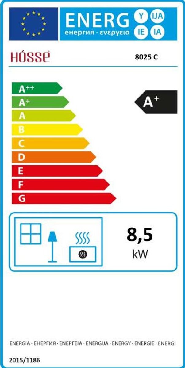 Vedkomfyr Modell 8025C 8,5 kW støpejern med sideglass